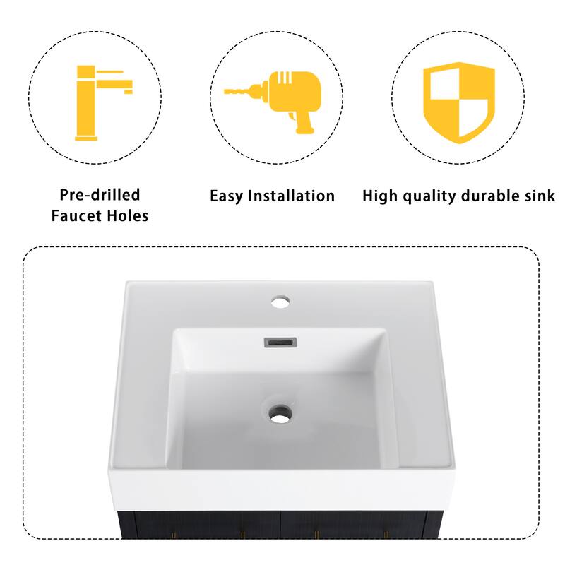 72" Freestanding Bathroom Vanity Set with Adjustable Storage Cabinets, Black Ceramic Sink
