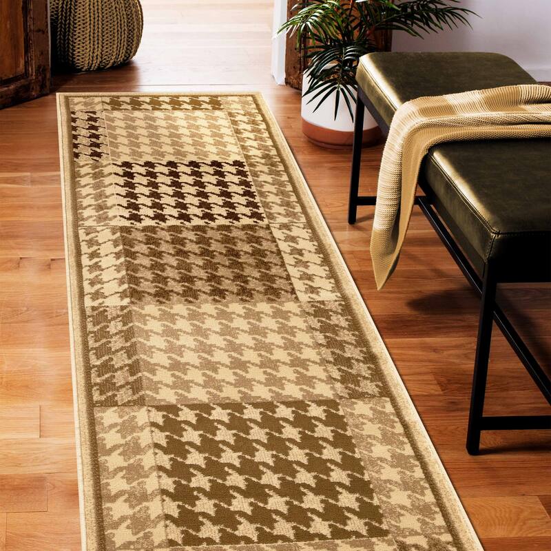 Superior Abstract Checkered Border Power-Loomed Indoor Area Rug - 2'7" x 8' - Beige