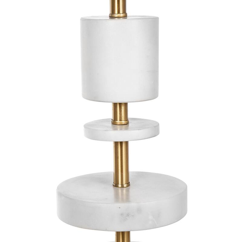 Marble Table Lamp with Brass Frame and White Fabric Shade Modern Vintage Style