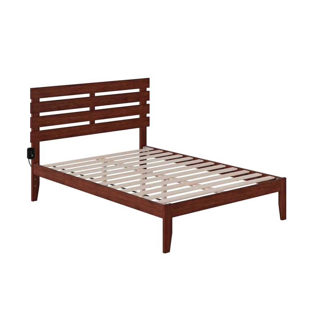 Modern Full Bed with USB Turbo Charger, Hardwood Slat Support, and Walnut Finish for Loft or Farmhouse Style