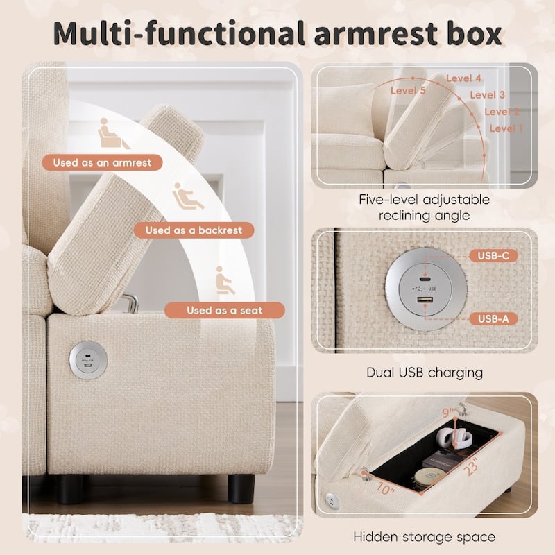 107'' Modular Chenille L-shape Sectional Sofa with Pull-out Sofa and Storage Ottoman