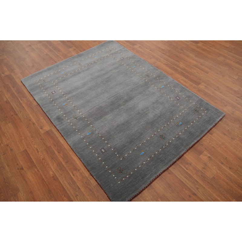 Handmade Gray Gabbeh Oriental Accent Rug Handmade Wool Carpet - 5' 7'' X 4' 1''