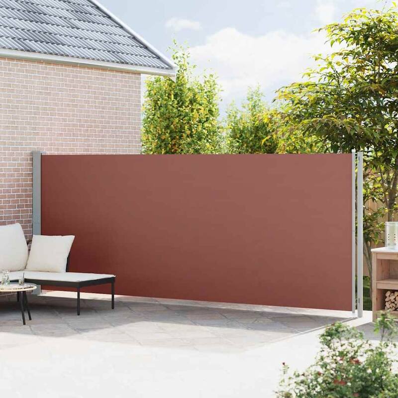 vidaXL Side Awning Brown Polyester with PU coating Large Retractable - 236.2 x 236.2 x 70.9 in