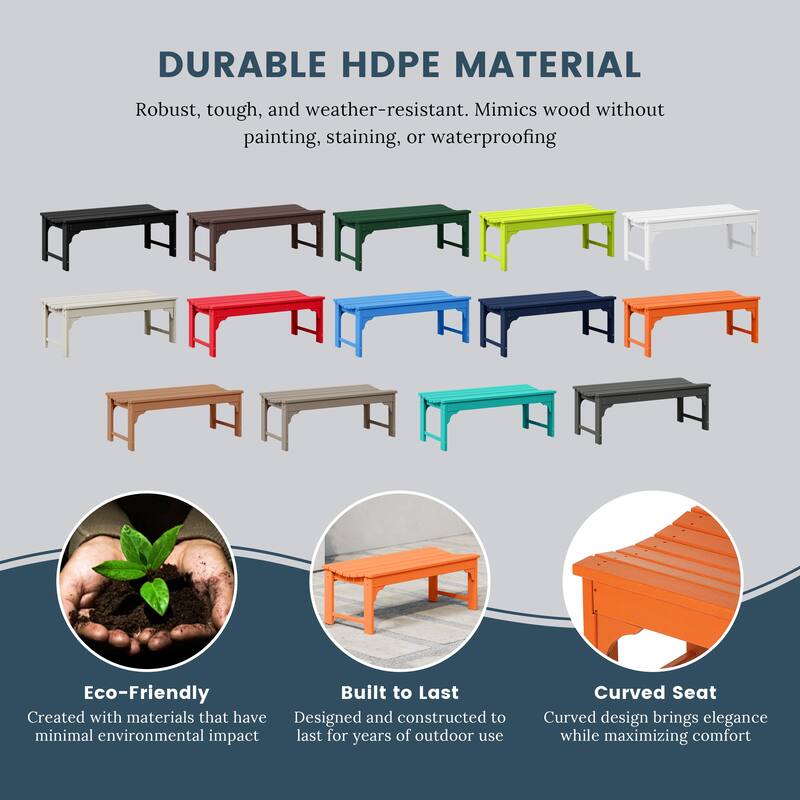 Polytrends Laguna Hdpe All Weather Outdoor Patio 48" Bench