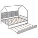 preview thumbnail 15 of 30, Wooden Full Size House Bed with Trundle and Shelf for Kids