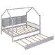 preview thumbnail 15 of 45, Wooden Full Size House Bed with Trundle,Kids Bed with Shelf, Gray