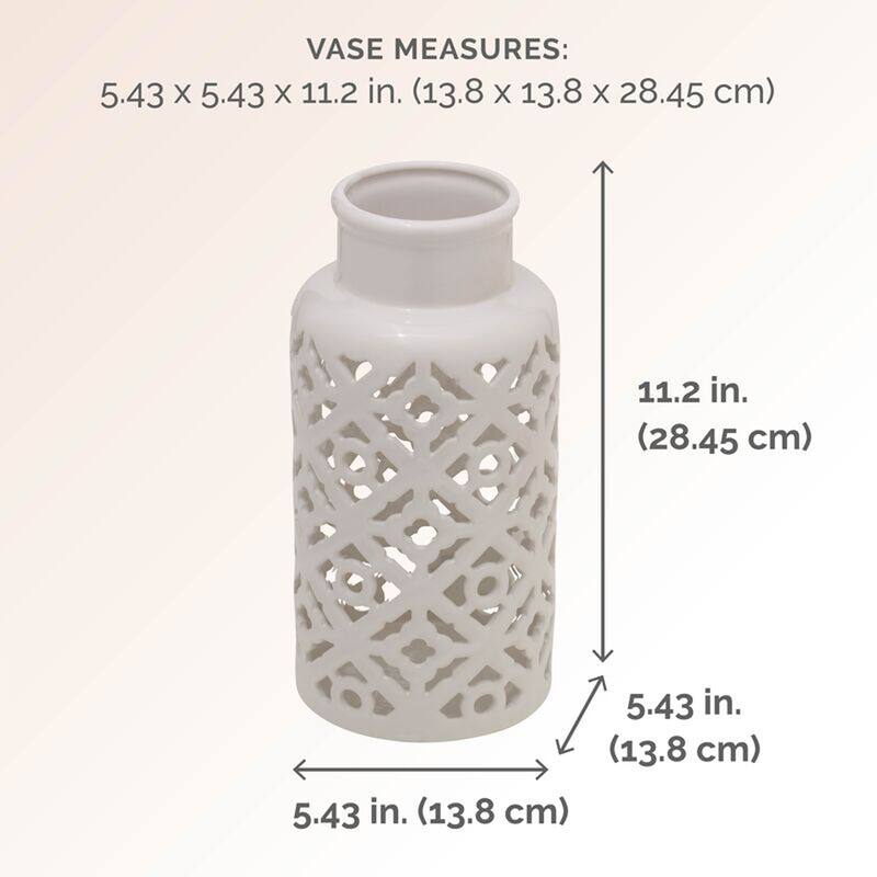 Elements White Pierced Ceramic Vase, 5X11 Inch