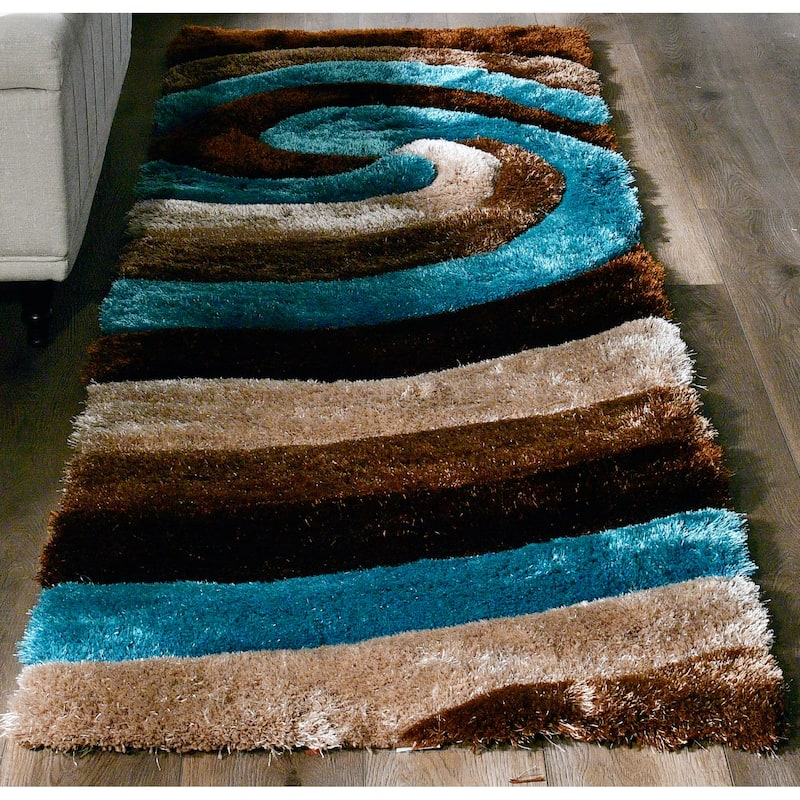 Mateos Shag Collection Swirl Area Rug - 2'3'' X 8' - Blue/Brown