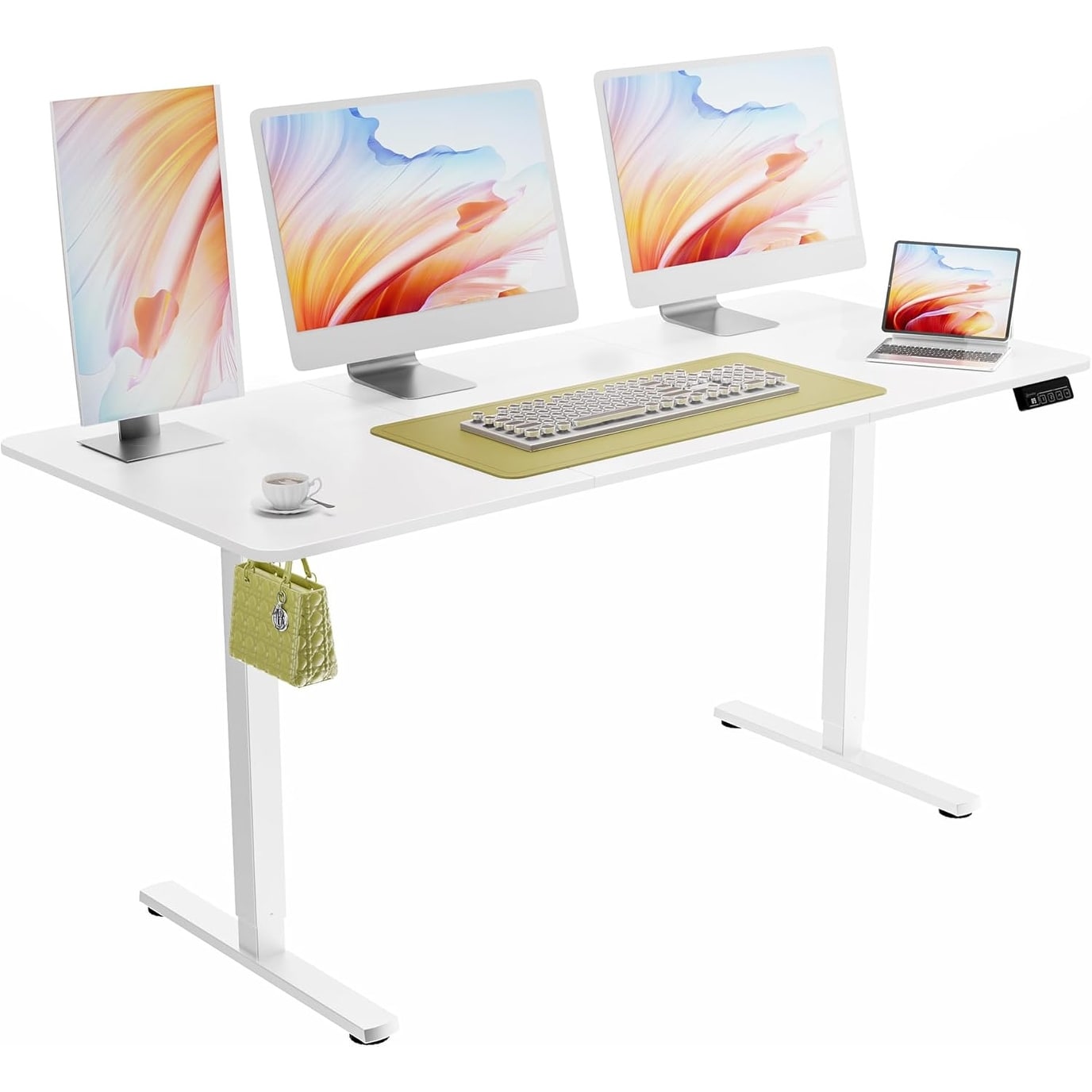 63 Inch Adjustable Height Electric Standing Desk with Memory Controller, White