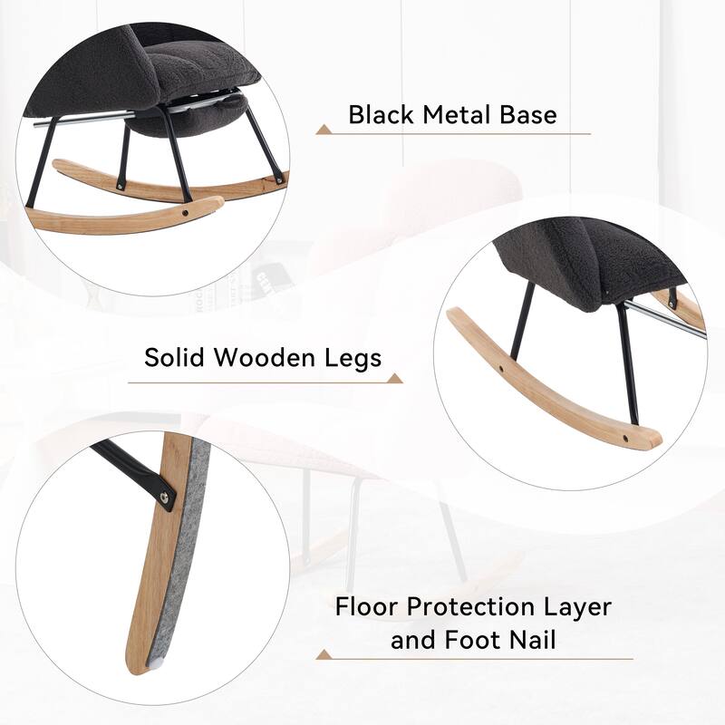 Teddy Fabric Upholstered Rocking Chair with Pillow and Footrest