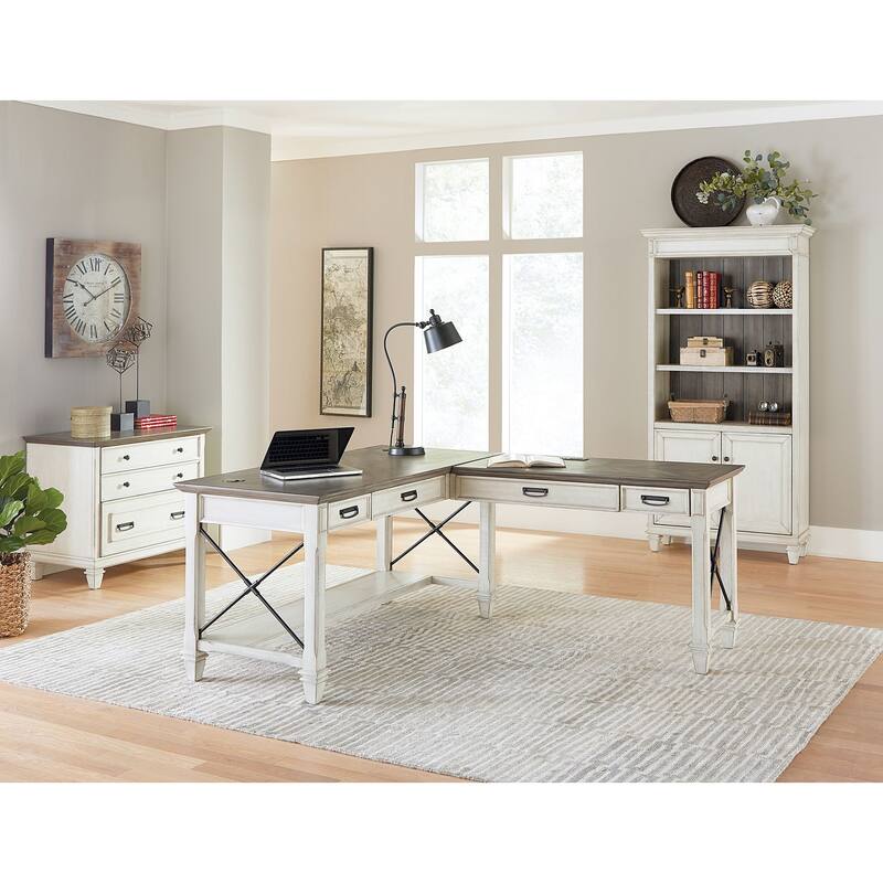 Hartford Wood Open L-Desk and Return, Writing Table and Return, Office Desk and Return, Black