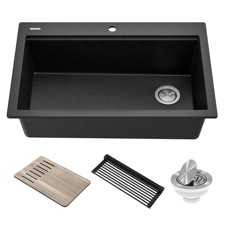 Kraus Bellucci 33" Drop In Single Basin Granite Composite Kitchen Sink - Metallic Black