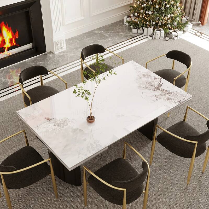 62.99"-94.48" Extendable Rectangular Sintered Stone Top Metal Base Dining Table - 94.48"