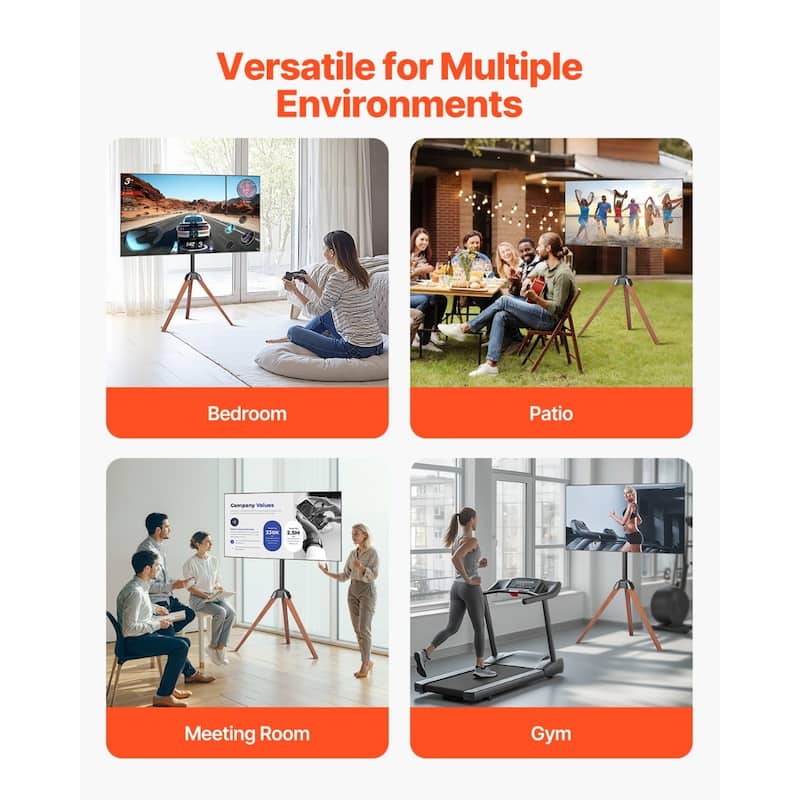 Tripod TV Stand for 40-65 inch TVs with Oak Wood Legs and Rotation - 35.83 x 20.08 x 56.69 in