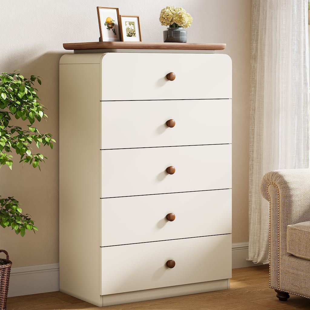 5-Drawer Wood Chest, Tall Storage Cabinet Organizer for Living Room, Bedroom, Closet, Entryway