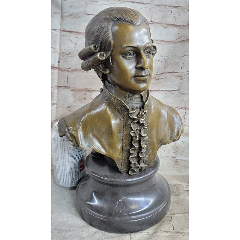Bronze Sculpture Mozart Head Bust Art Deco Marble Base Figurine Home Decor Sale