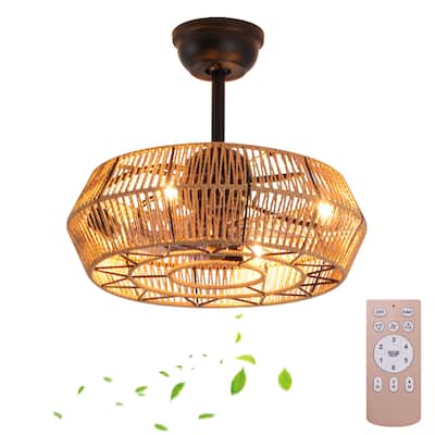 19 in. Rattan Indoor Ceiling Fan with Lights, 6-Speed Remote Control and DC Motor for Small Bedroom