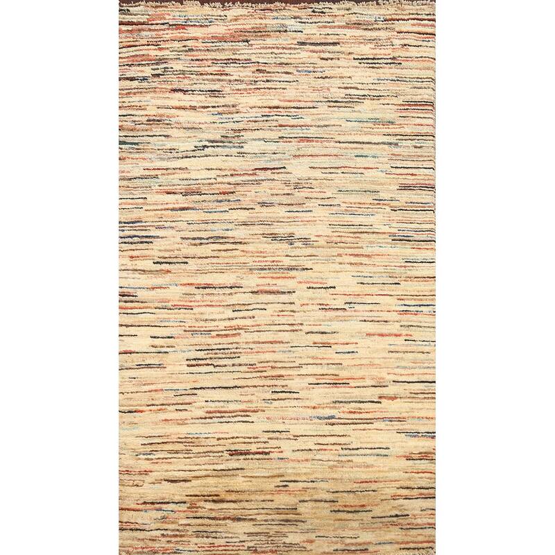 Hand Knotted Oriental 100% Wool Carpet Tribal Contemporary Beige & Ivories Gabbeh (kashkoli) Area Rug - 4' 8'' X 2' 6''