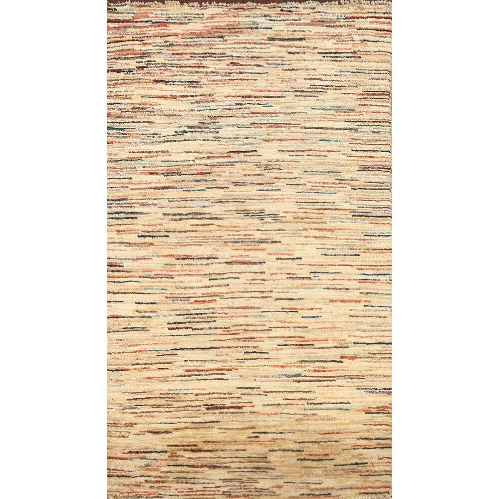 Hand Knotted Oriental 100% Wool Carpet Tribal Contemporary Beige & Ivories Gabbeh (kashkoli) Area Rug - 4' 8'' X 2' 6''