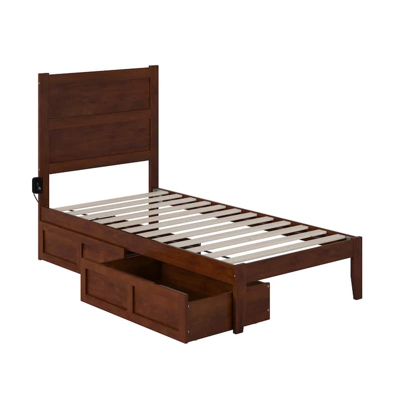 NoHo Twin Platform Bed with 2 Drawers in Walnut