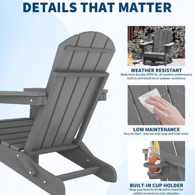 Set of 2 All-Weather HDPE Folding Adirondack Chair For Patios, Decks, Gardens with 1 Table