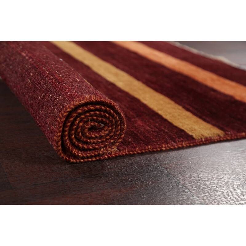 Contemporary Striped Gabbeh Kashkoli Area Rug Hand-knotted Wool Carpet - 3'2" x 5'2"