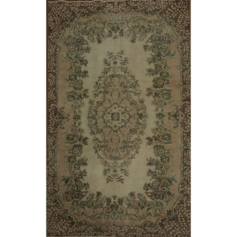 Hand Knotted Oriental 100% Wool Carpet Transitional Floral Beige & Ivories Anatolian Area Rug - 8' 11'' X 5' 3''