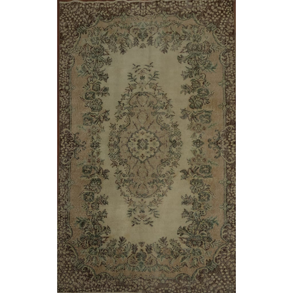 Hand Knotted Oriental 100% Wool Carpet Transitional Floral Beige & Ivories Anatolian Area Rug - 8' 11'' X 5' 3''