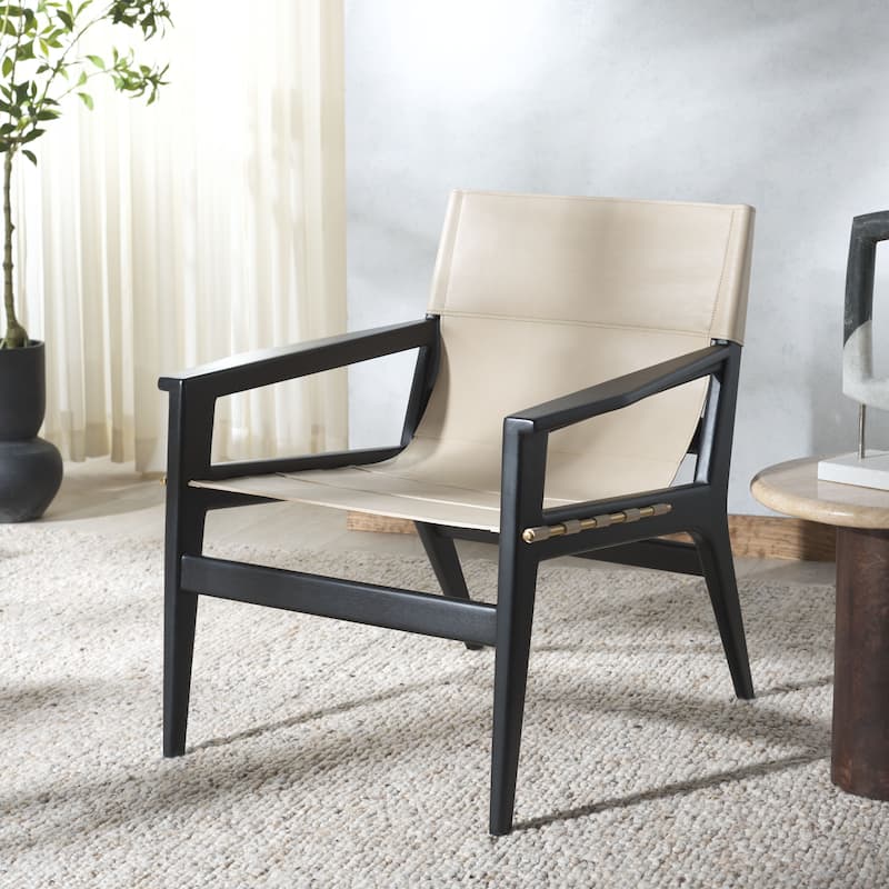 SAFAVIEH Couture Culkin Leather Sling Chair - 29"W x 31"D x 32"H - Black/White