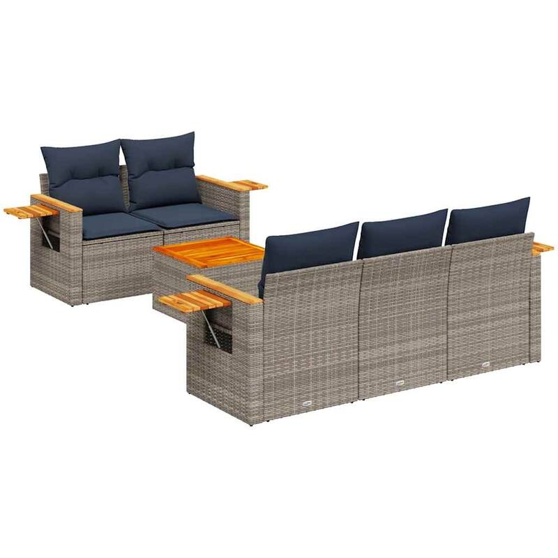 vidaXL 6 Piece Patio Sofa Set with Cushions Grey Poly Rattan (US only) - 70.5x33.5x24.4