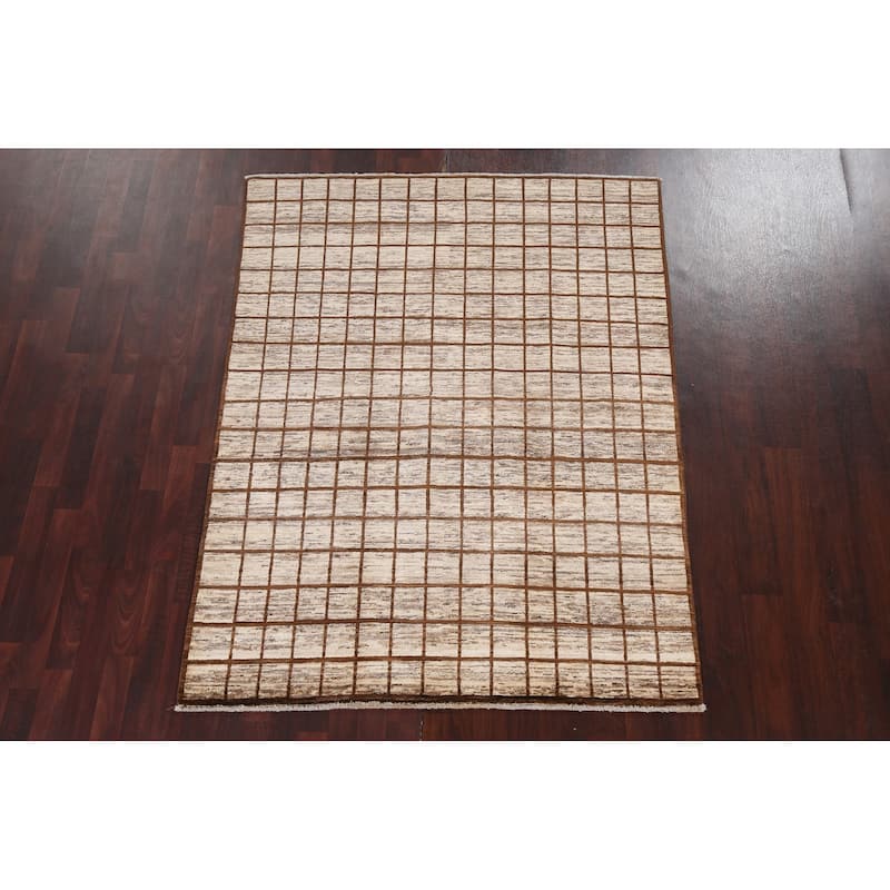 Hand Knotted Oriental 100% Wool Carpet Tribal All-Over Brown Gabbeh Area Rug - 6' 6'' X 5' 0''