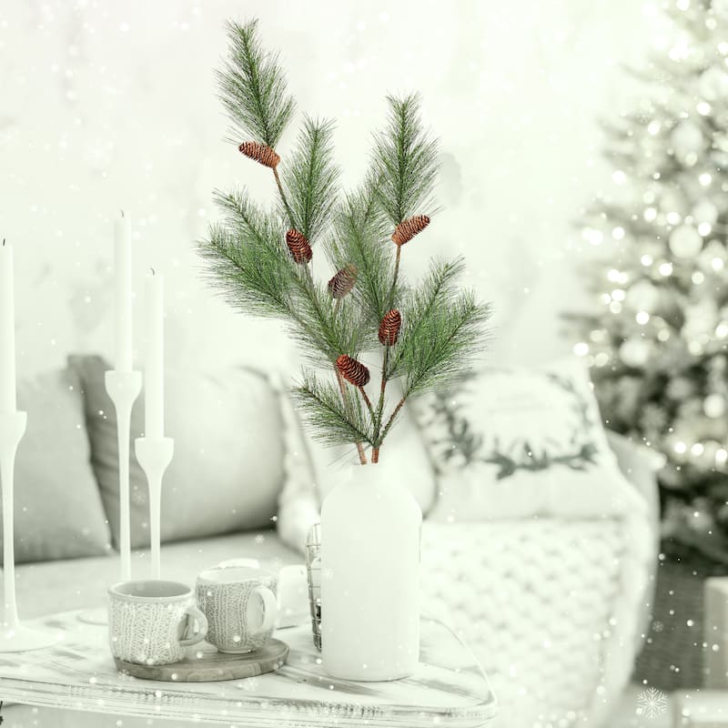 38" Hard Needle Pine W/Cones Branch Set of 2