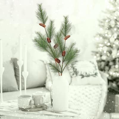 38" Hard Needle Pine W/Cones Branch Set of 2