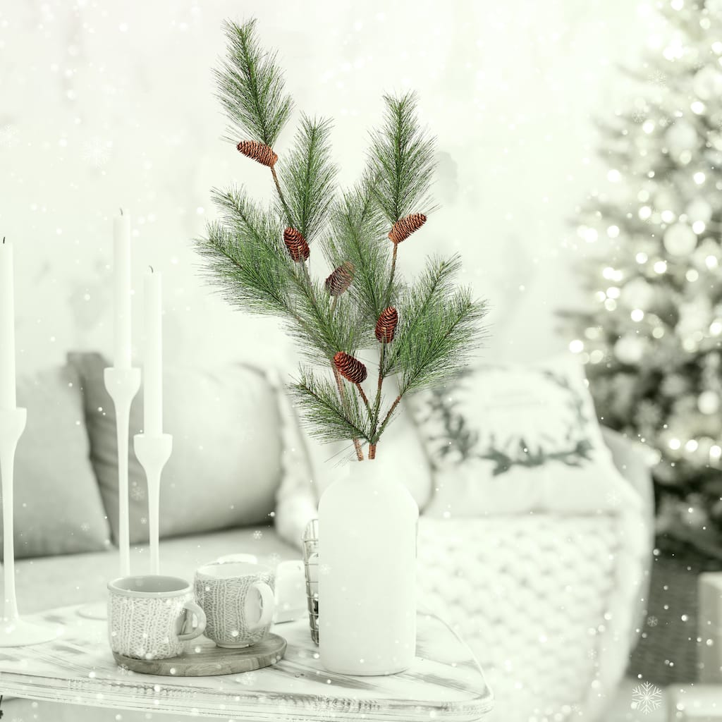 38" Hard Needle Pine W/Cones Branch Set of 2