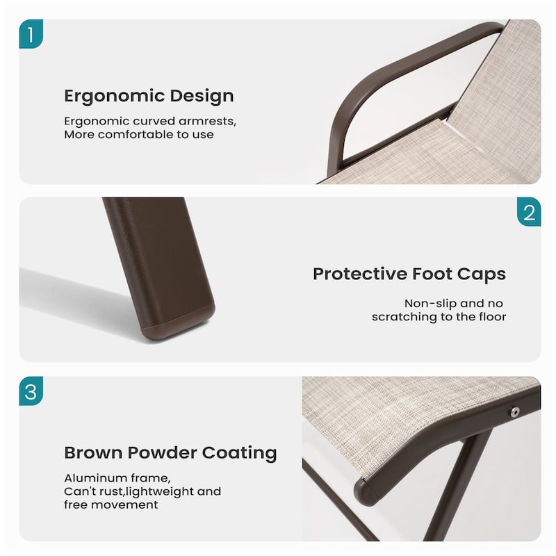 Pellebant 2/4PCS Outdoor Patio Lounge Chairs Aluminum with Adjustable Backrest