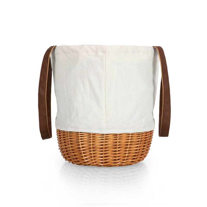 Picnic Time Coronado Canvas Willow Basket Tote, (Beige Canvas) - 14.17 x 11.42 x 13.4