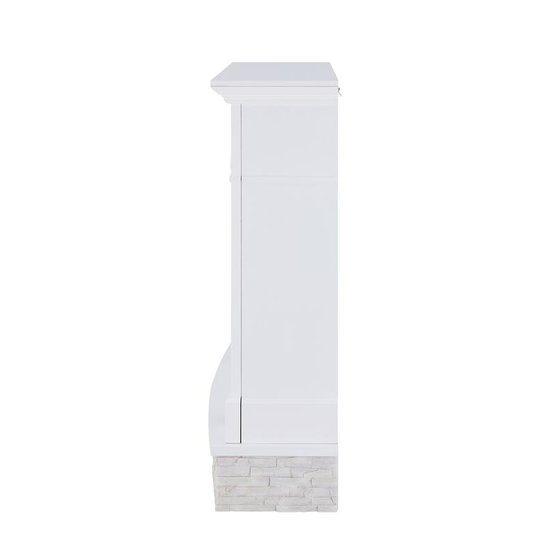 SEI Furniture Ashfield White Faux Stone Electric Fireplace with Storage