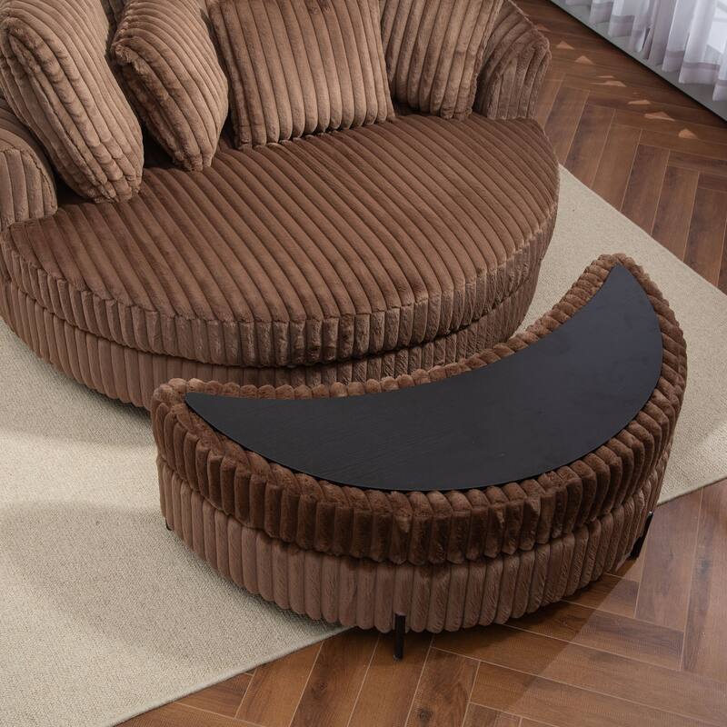 Modern Sofa Chair Round Accent Barrel Chair With 5 Pillows and Storage Ottoman