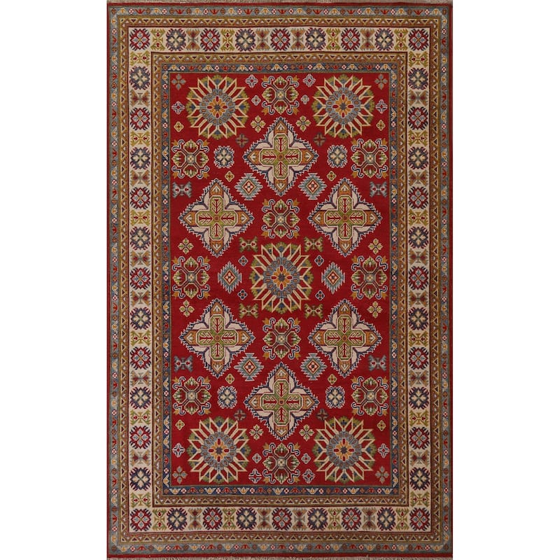 Traditional Geometric Red Kazak Oriental Wool Area Rug Hand-knotted - 6'7" x 9'9"