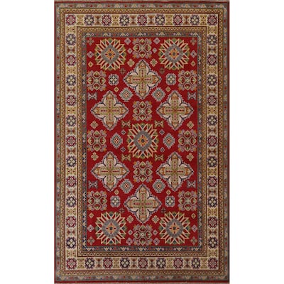 Traditional Geometric Red Kazak Oriental Wool Area Rug Hand-knotted - 6'7" x 9'9"