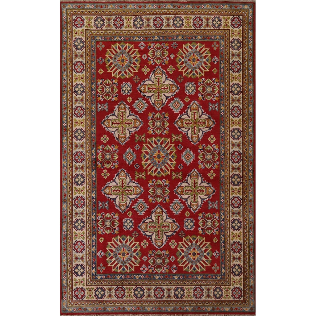 Traditional Geometric Red Kazak Oriental Wool Area Rug Hand-knotted - 6'7" x 9'9"