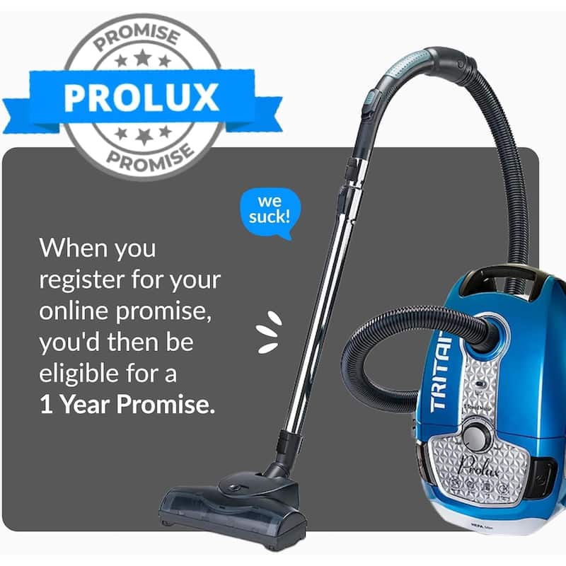 Powerful Canister Vacuum Prolux Tritan w/ Sealed HEPA Filtration Blue