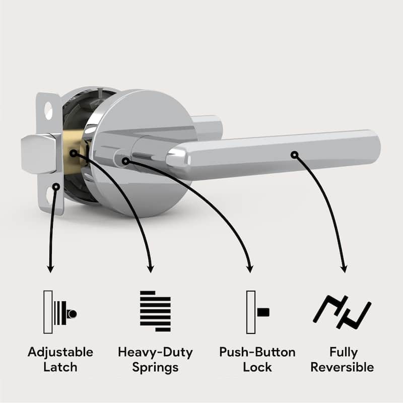 Mega Handles RONN Privacy Flat Lever for Hallway, Closet, and Bathroom I Reversible Keyless Door Lock
