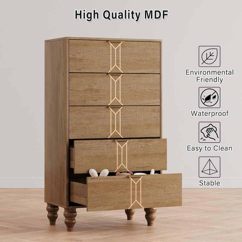 Wooden 5 Drawer Dresser with Deep Drawers