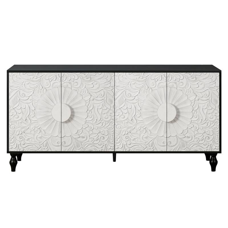 Vintage White Large Faceted Carved cabinet