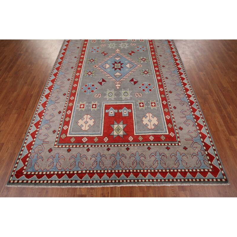 Gray Kazak Oriental Area Rug Handmade Wool Carpet - 6'6" x 10'2"
