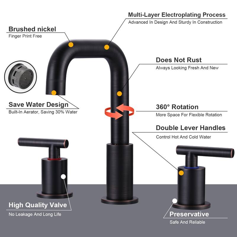 WOWOW 8-inch Dual Handle Widespread Bathroom Faucet