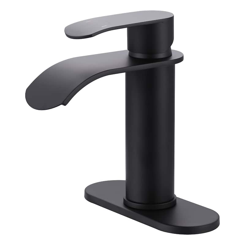WOWOW Water Fall Bathroom Faucet with Deckplate Included - Matte Black