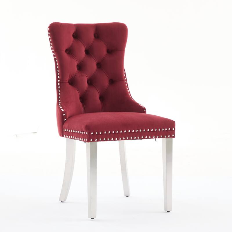 Velvet Dining Chairs Set of 2, Button Tufted Upholstered Dining Chair, Kitchen Chairs with Nailhead Trim & Stainless Steel Legs