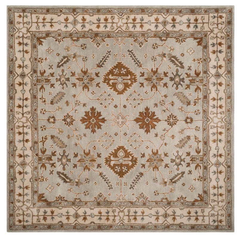 SAFAVIEH Handmade Royalty Jesuina Traditional Oriental Wool Rug - 7' Square - Light Grey/Cream